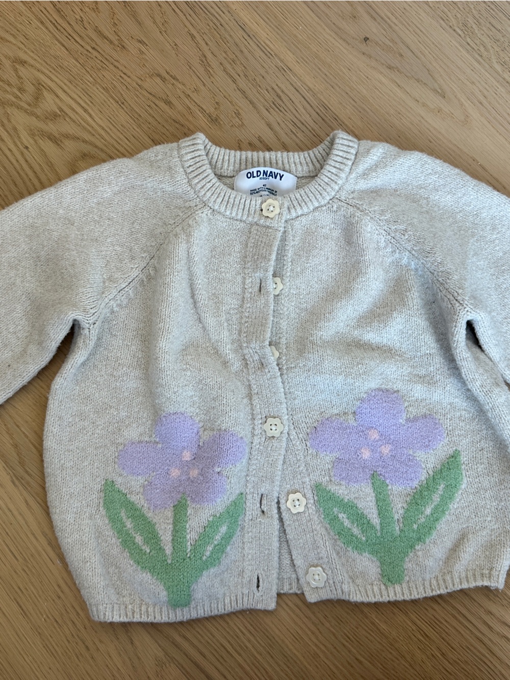 Old Navy Cream Cardigan with Lavender Flower Design